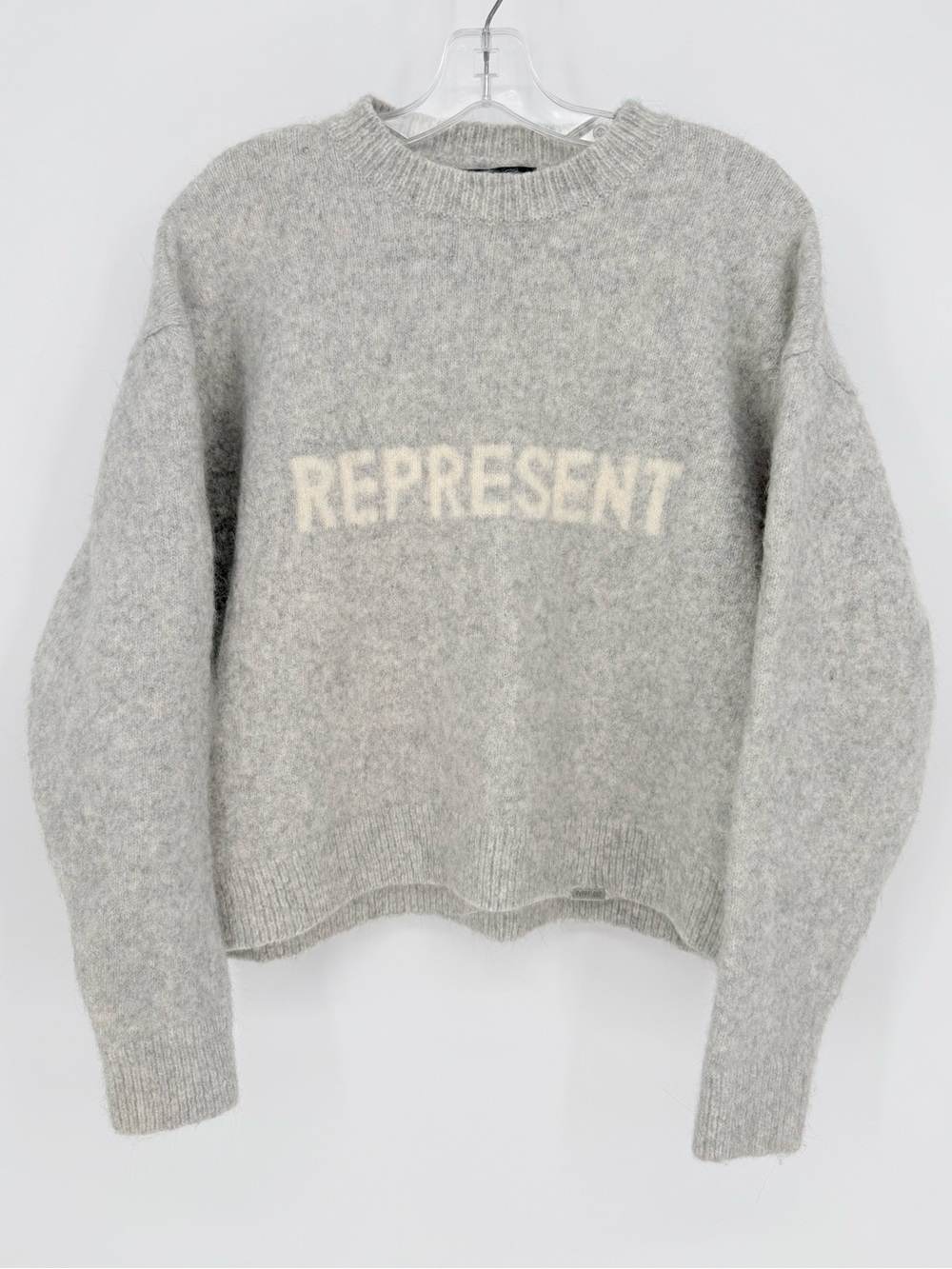 Represent Alpaca Wool Knit Sweater Gray XL Streetwear Cropped Boxy Minimalist